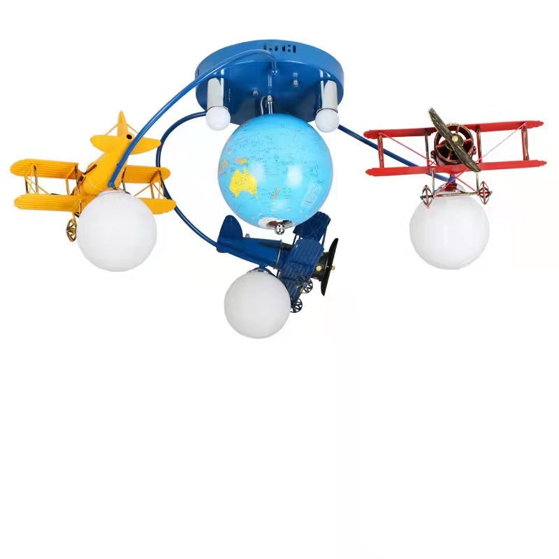 Moderne Art Deco Orb Flugzeug Globus Glas Eisen Kinder 6-Licht Unterputz Deckenleuchte für Schlafzimmer 