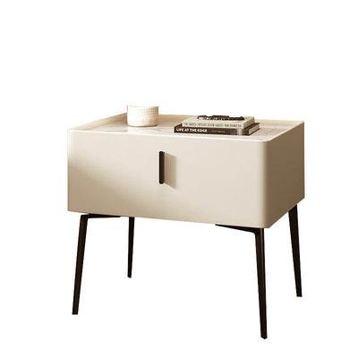 Zeitgenössischer skandinavischer rechteckiger Holz-Leder-Kohlenstoff-Legierungsnachttisch mit 1 Schublade und kabelloser Handy-Ladestation für das Bett 