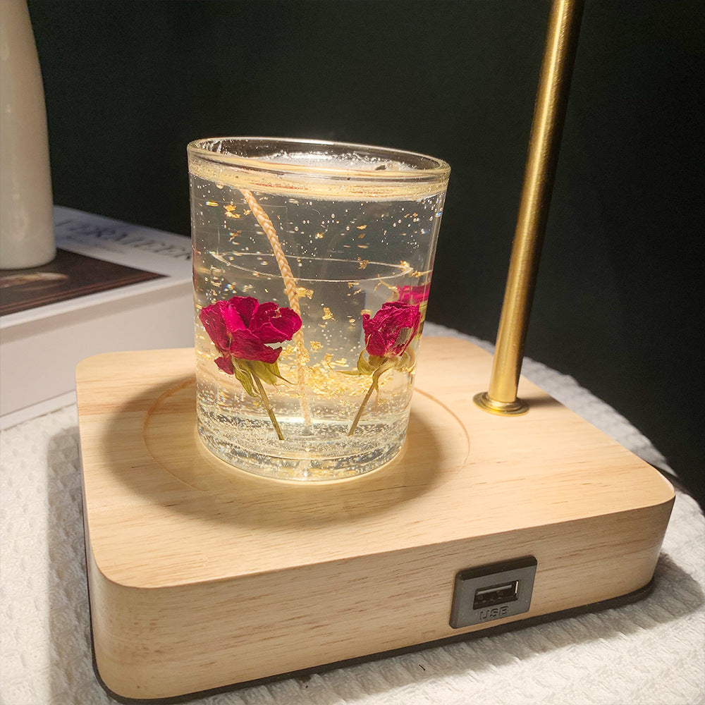 現代的なクリエイティブな木製六角形リフト可能な1灯溶けるワックステーブルランプ（寝室用） 