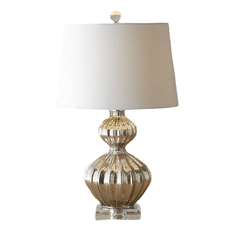 Lampe de table traditionnelle vintage en fibre de verre avec tissu en forme de gourde à 1 lumière pour chevet 