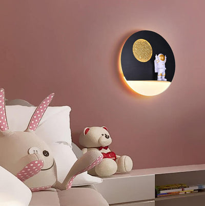 Contemporary Creative Iron Resin Round Astronaut LED Wall Sconce Lamp For Bedroom