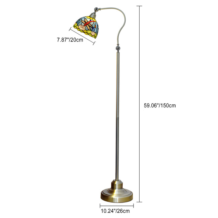 Lampe de sol traditionnelle Tiffany en dôme rond en verre fer avec libellule à 1 lumière pour chevet 