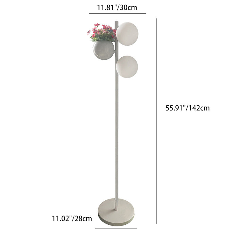 Lampe de sol contemporaine créative en forme de globe PE avec abat-jour LED étanche pour décoration de pot de fleurs pour patio extérieur 