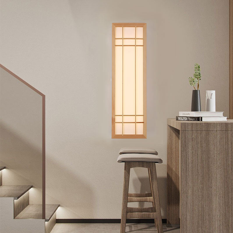 Traditionelle japanische rechteckige Massivholz-Acryl-LED-Wandleuchterlampe für Schlafzimmer 