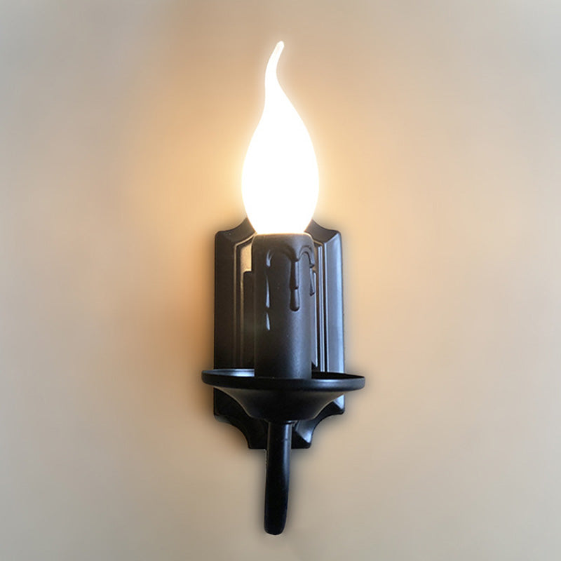 Traditional Rustic Iron Candlestick Holder 1-Light Wall Sconce Lamp For Hallway