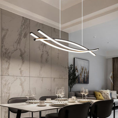 Moderne minimalistische Welle Bogen Aluminium Hardware LED Insel Licht Kronleuchter für Esszimmer 