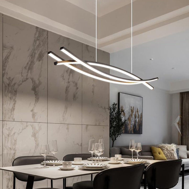 Moderne minimalistische Welle Bogen Aluminium Hardware LED Insel Licht Kronleuchter für Esszimmer 