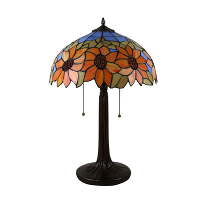 Traditionelle Tiffany Pastoral Rose Blume Buntglas 2-Licht Tischlampe für Schlafzimmer