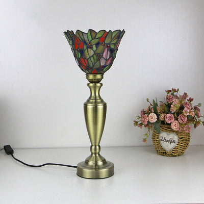 Traditional Tiffany European Floral Stained Glass Bowl Design 1-Light Table Lamp For Home Office