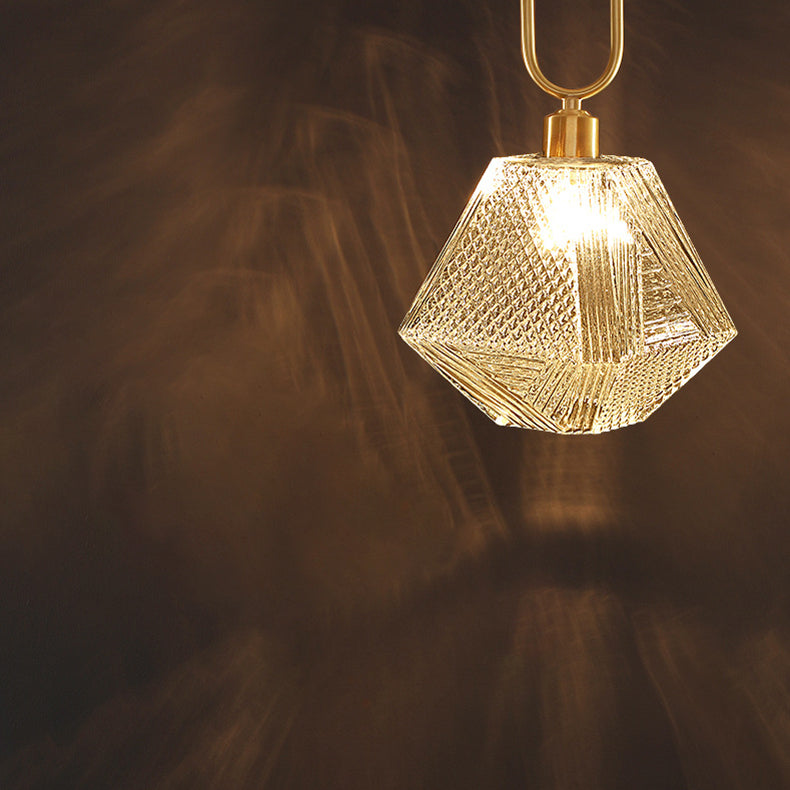 Moderne Luxus Gold Finish Rahmen geometrische Glas Schatten 1-Licht Pendelleuchte für Schlafzimmer 