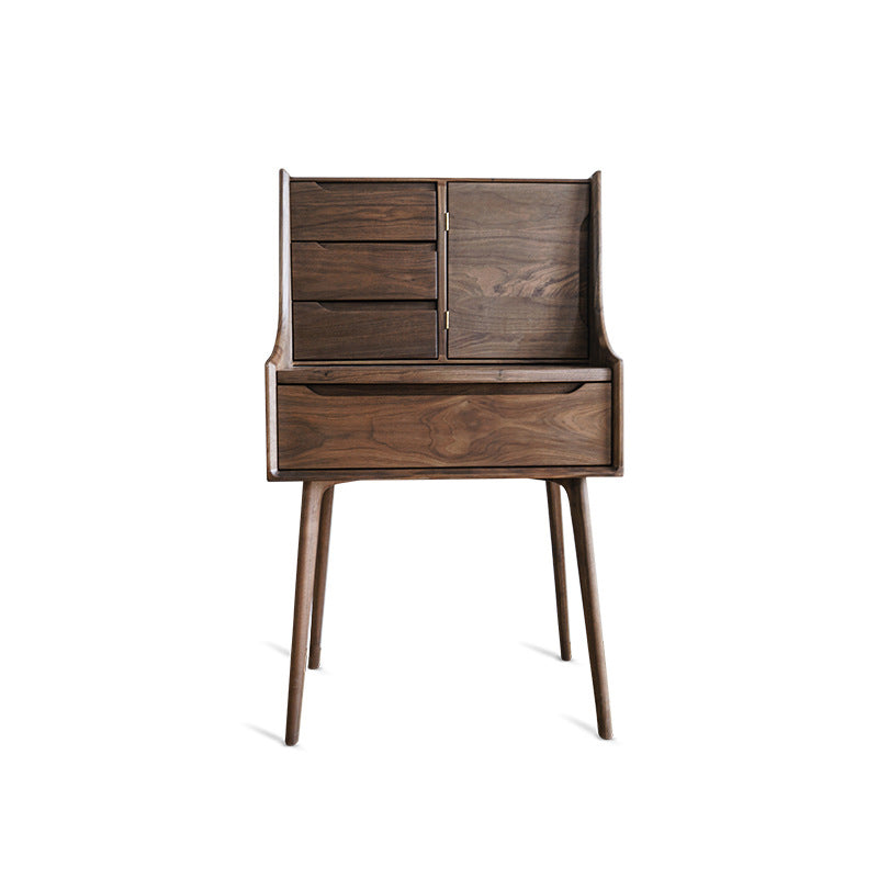 Traditional Chinese Rectangular Walnut Wood Paulownia Wood Nightstand 5-Drawer For Bedroom