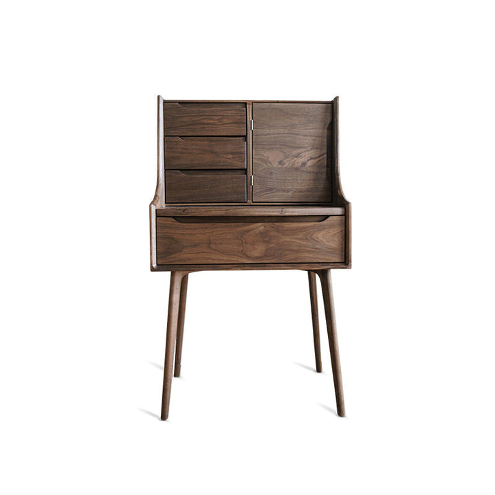 Traditional Chinese Rectangular Walnut Wood Paulownia Wood Nightstand 5-Drawer For Bedroom