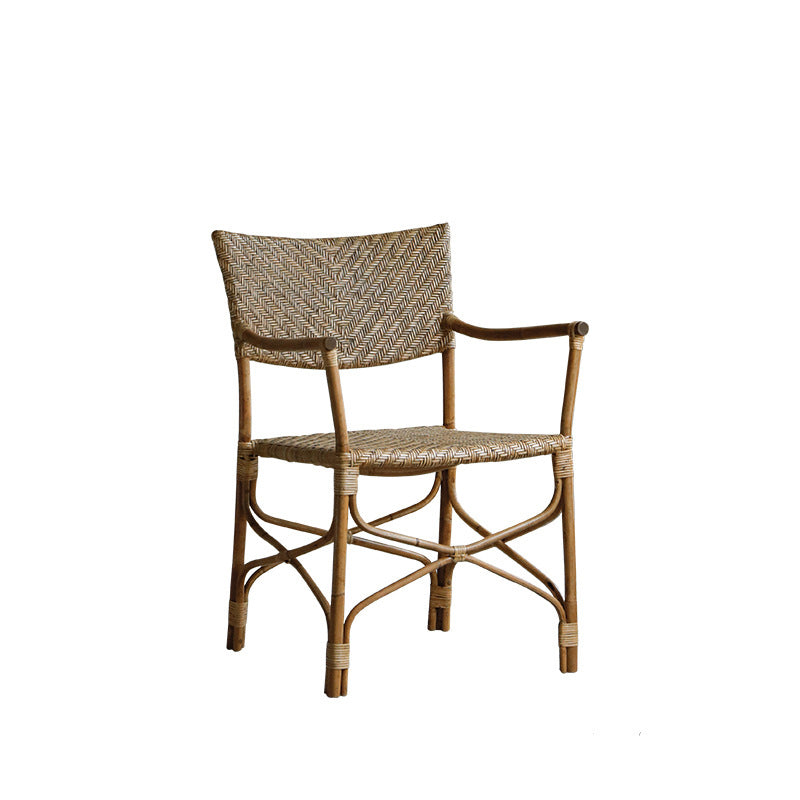 Fauteuil de salle à manger carré en rotin tissé de ferme traditionnel avec dossier et accoudoirs pour salon 