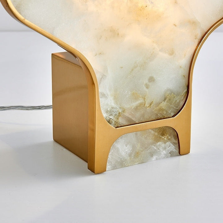 Lámpara de mesa de 1 luz con pantalla de mármol irregular chino tradicional y borde de hardware para oficina en casa 