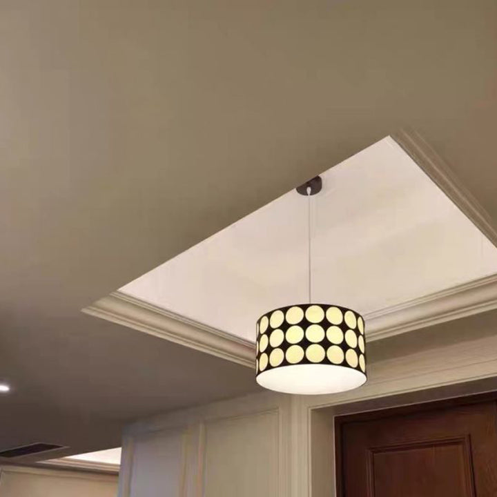 Contemporary Retro Drum Checkerboard Faux Leather Lampshade 3-Light Pendant Light For Dining Room