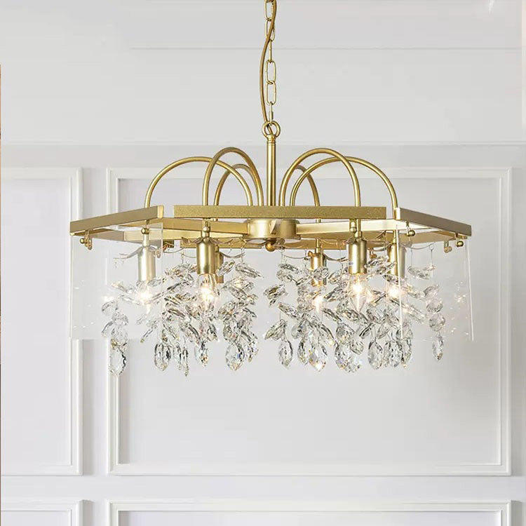 Lustre Moderne Carré en Acrylique et Fer avec Cristaux 4/8 Lumières pour Salon 