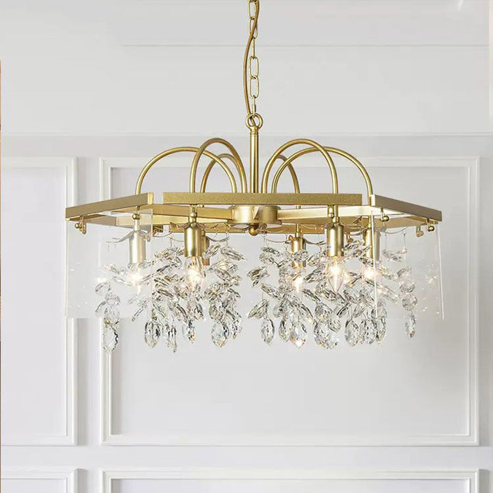 Lustre Moderne Carré en Acrylique et Fer avec Cristaux 4/8 Lumières pour Salon 