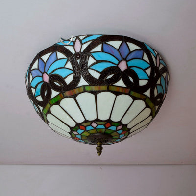 Tiffany Creative Stained Glass Semicircle 3-Light Flush Mount Ceiling Light