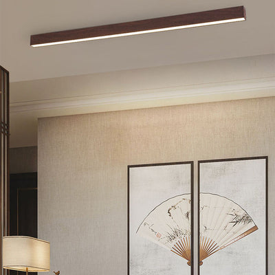 Modern Minimalist Wood Grain Aluminum Strips LED Flush Mount Ceiling Light