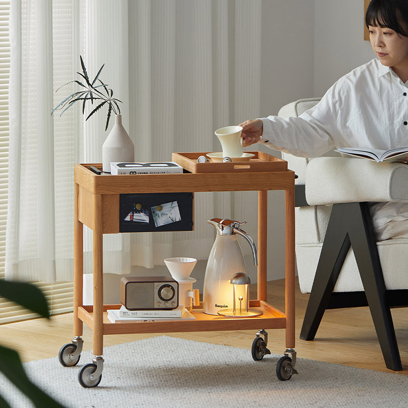 Mesa de café rectangular de vidrio y madera escandinava contemporánea de 2 niveles para sala de estar 
