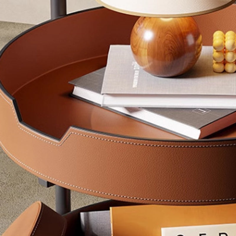Zeitgenössischer nordischer runder Edelstahltisch mit Sattelleder für das Wohnzimmer, 1-stufig 