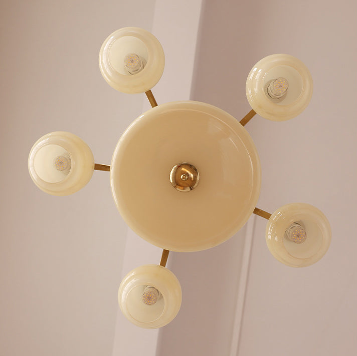 Moderner Mid-Century-Zweig mit gebogener Stange, runde Kugel, Eisenglas, 4/6/8 Lichter, Kronleuchter für Wohnzimmer