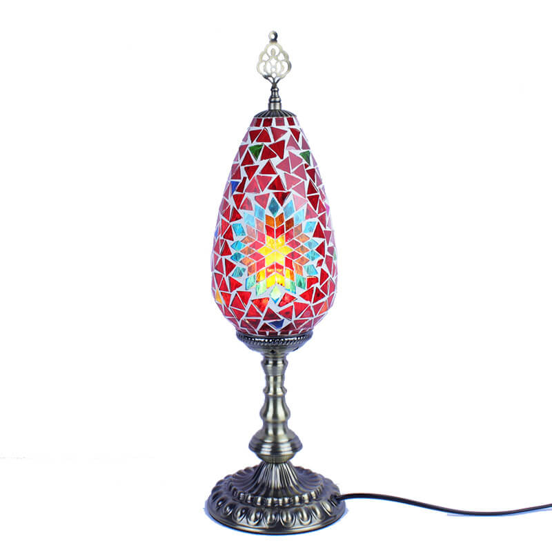 Bohemian Vintage Stained Glass Oval 1-Light Table Lamp