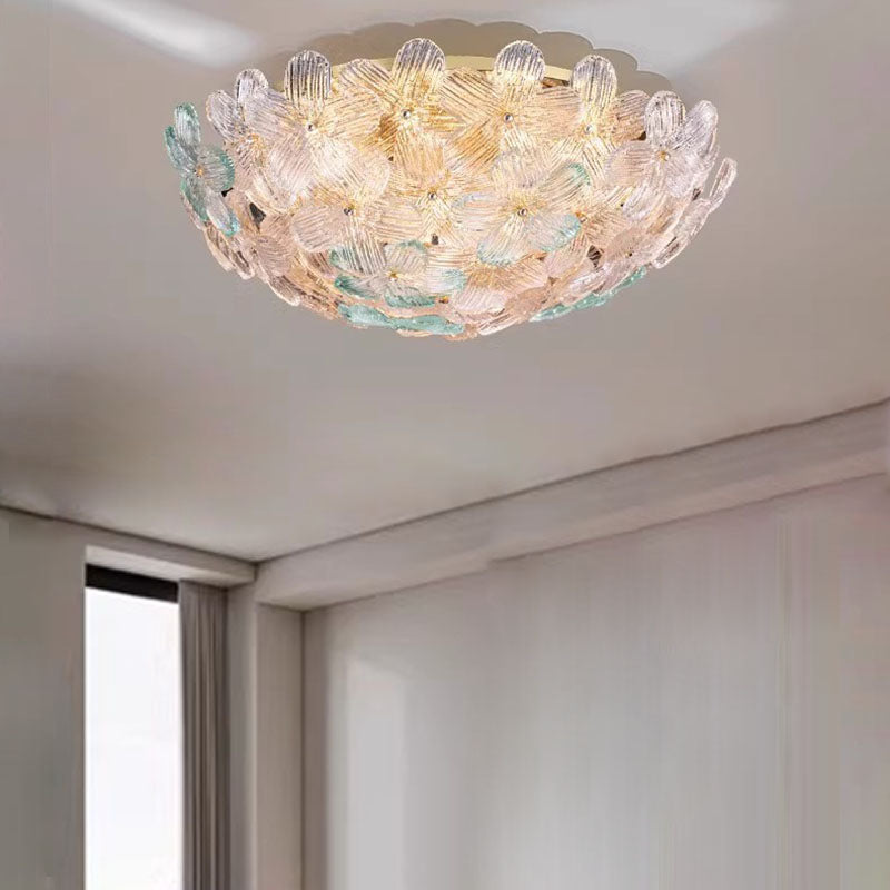 Dôme en Verre en Acier au Carbone de Luxe Moderne Floral 10/16 Lumière Plafonnier Semi-Encastré pour Salon 