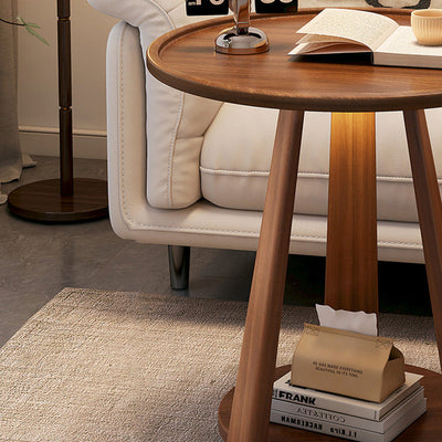 Table basse ronde en bois nordique contemporaine à 2 niveaux pour salon 