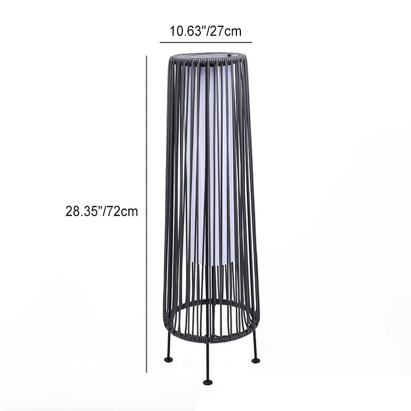 Moderne minimalistische solarbetriebene wasserdichte runde vertikale Zugleiste aus Eisen-Rattan-LED-Stehlampe für die Außenterrasse 