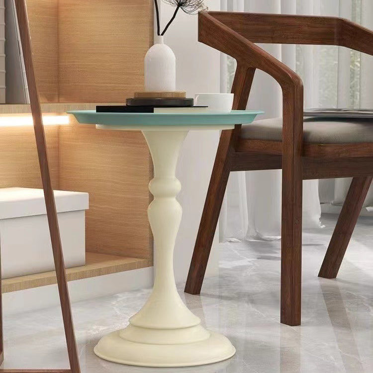 Mesa Auxiliar de Hierro Escandinava Contemporánea Redonda de 1 Pierna para Sala de Estar 