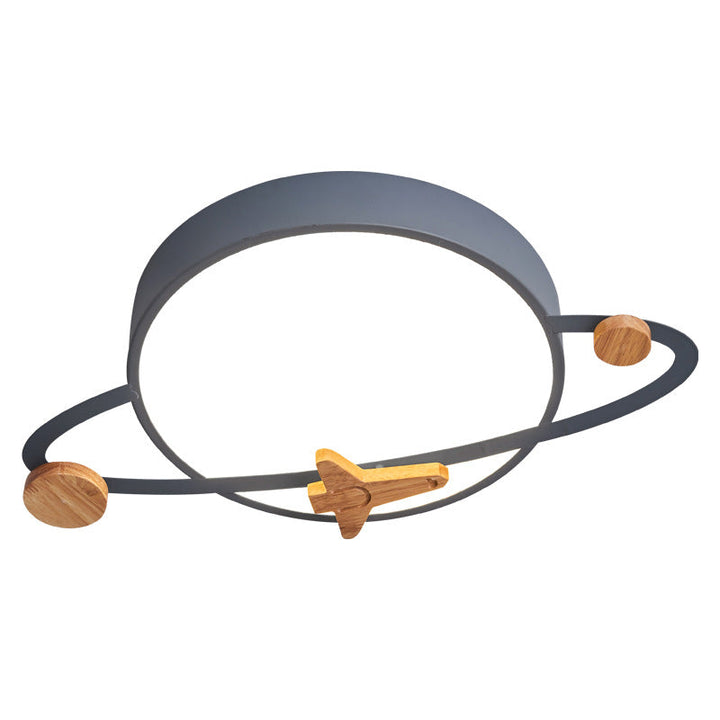 Contemporary Scandinavian Iron Acrylic Wood Round Planet Design LED Kids Flush Mount Ceiling Light For Bedroom