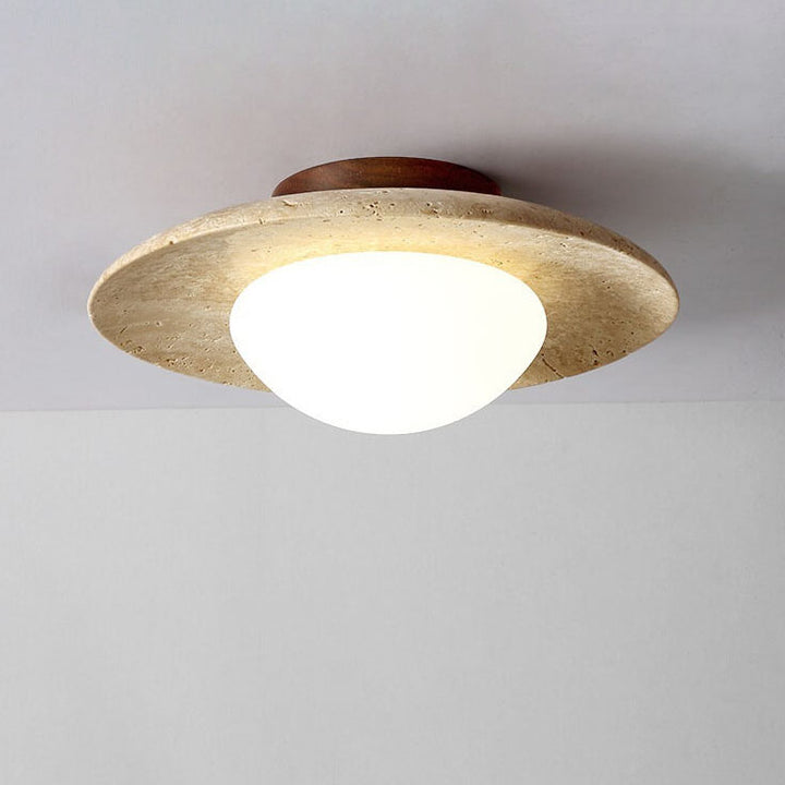 Traditional Vintage Round Travertine 1-Light Flush Mount Ceiling Light For Hallway