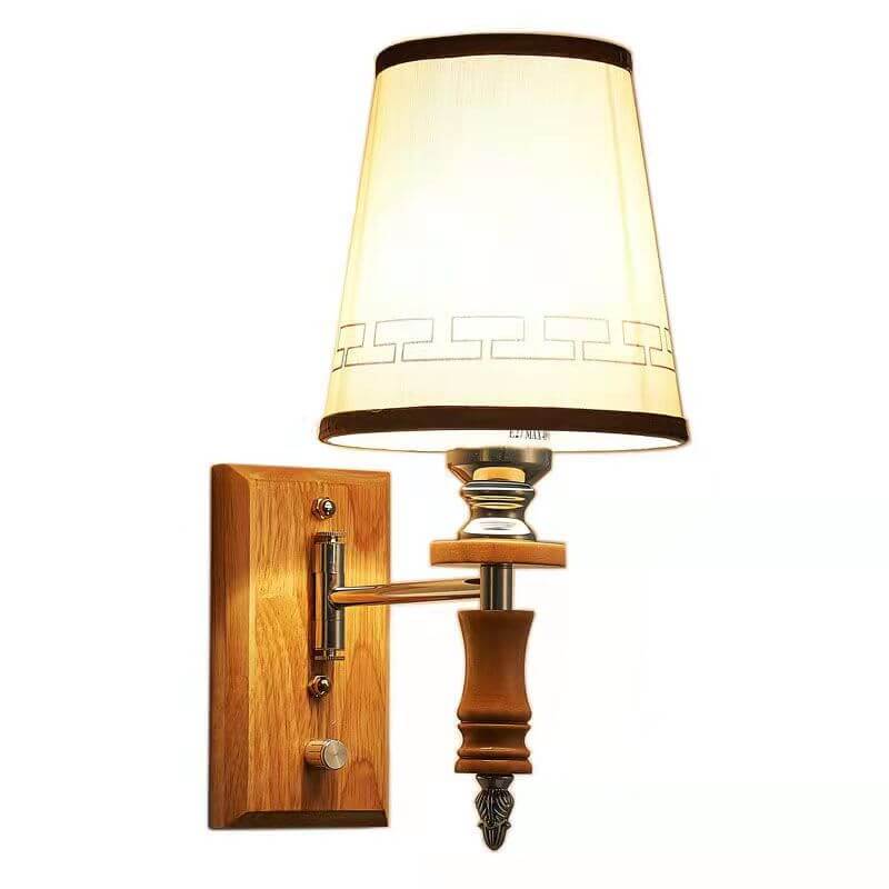 Chinese Retro Wood Element Fabric Barrel Shade 1-Light Wall Sconce Lamp