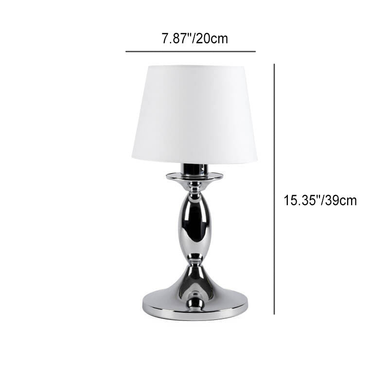 Modern Minimalist White Fabric Chrome Metal 1-Light Table Lamp For Bedroom