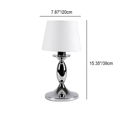 Modern Minimalist White Fabric Chrome Metal 1-Light Table Lamp