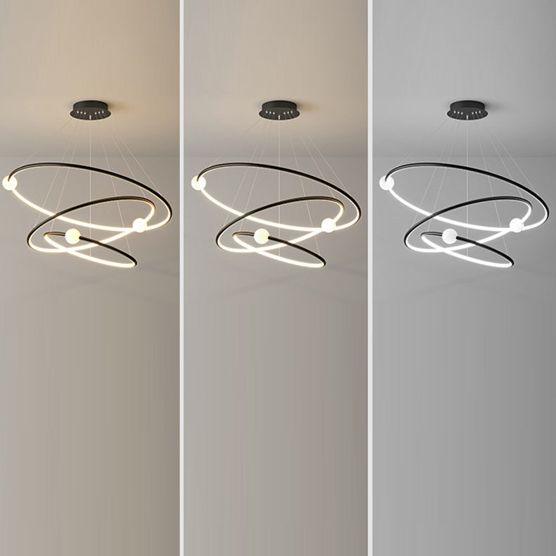 Moderner minimalistischer mehrstufiger Kreis aus Aluminium, Eisen und Silikon, LED-Kronleuchter für Wohnzimmer 