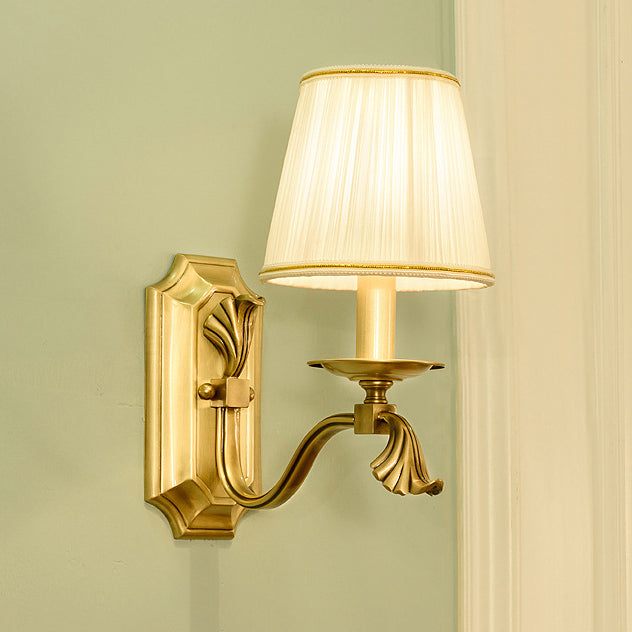 Lámpara Aplique de Pared de Cúpula de Cobre de Lujo Moderno de Tela 1/2-Luz para Sala de Estar 