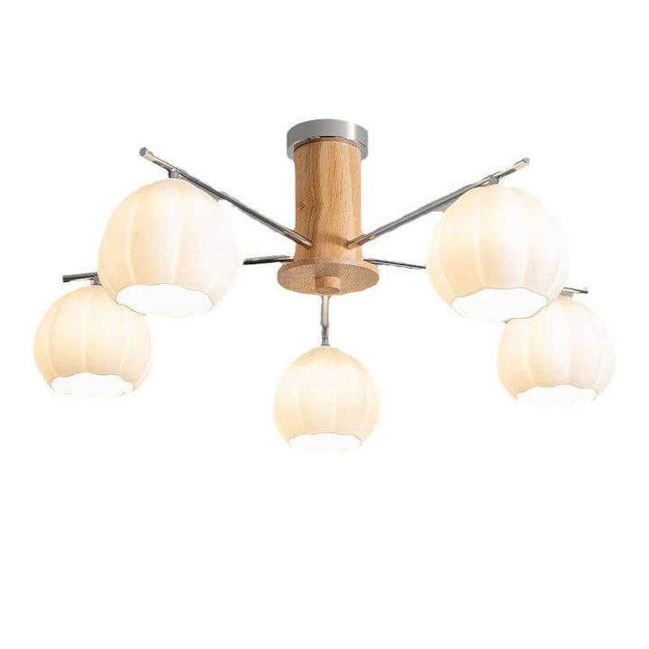 Candelabro de 3/5/6/8 luces con rayas de vidrio y herrajes de madera de simplicidad moderna para sala de estar 