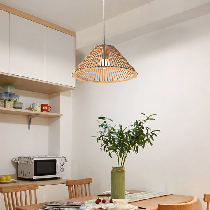 Lustre traditionnel japonais en bois trapézoïdal rond 1/2 lumière pour salle à manger 