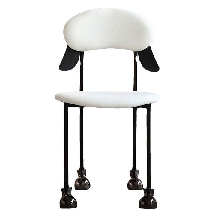 Chaise contemporaine créative en forme de chiot en velours rembourré avec cadre en acier inoxydable, dossier ouvert et sans accoudoirs pour le salon 