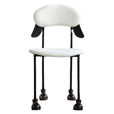 現代的なクリエイティブな子犬の形をしたベルベット張りのステンレススチールフレームの椅子、オープンバック、アームレス、リビングルーム用 