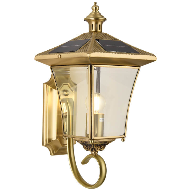 European Retro Solar Copper Roof Lantern 1-Light Outdoor Wall Sconce Lamp
