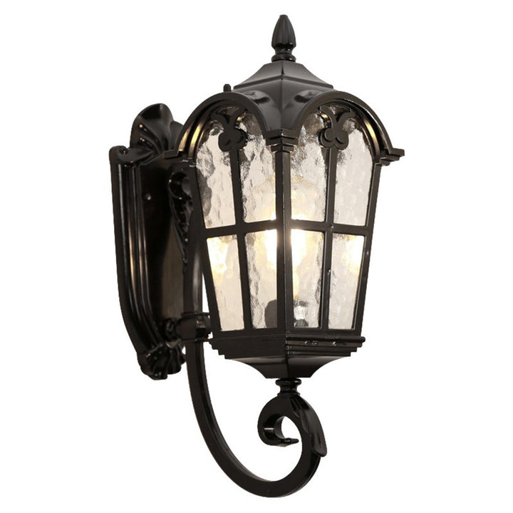 Cilindro de vidrio de aluminio impermeable tradicional europeo con ondas para lámpara de pared de 1 luz para patio exterior 