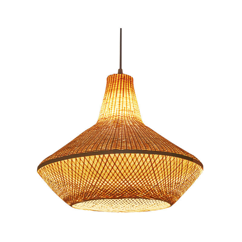 Lustre suspendu à 1 lumière en bambou tissé rond chinois traditionnel pour salles de divertissement 