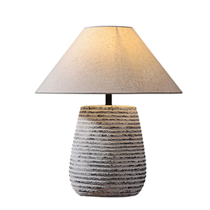 Modern Vintage Ceramic Jar Linen Fabric Handmade 1-Light Table Lamp For Living Room