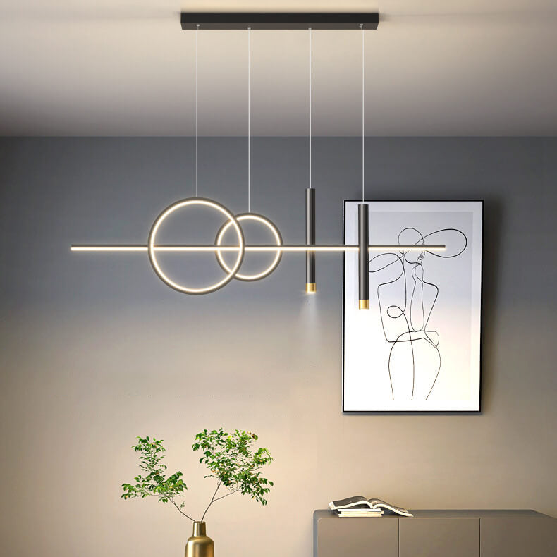Moderne minimalistische Eisen-Silikon-Streifen-LED-Insel-Leuchte Kronleuchter für das Esszimmer 