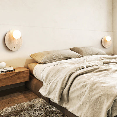 Traditionelle japanische runde ovale gelbe Travertin-Wandleuchte mit 1 Licht für das Schlafzimmer 