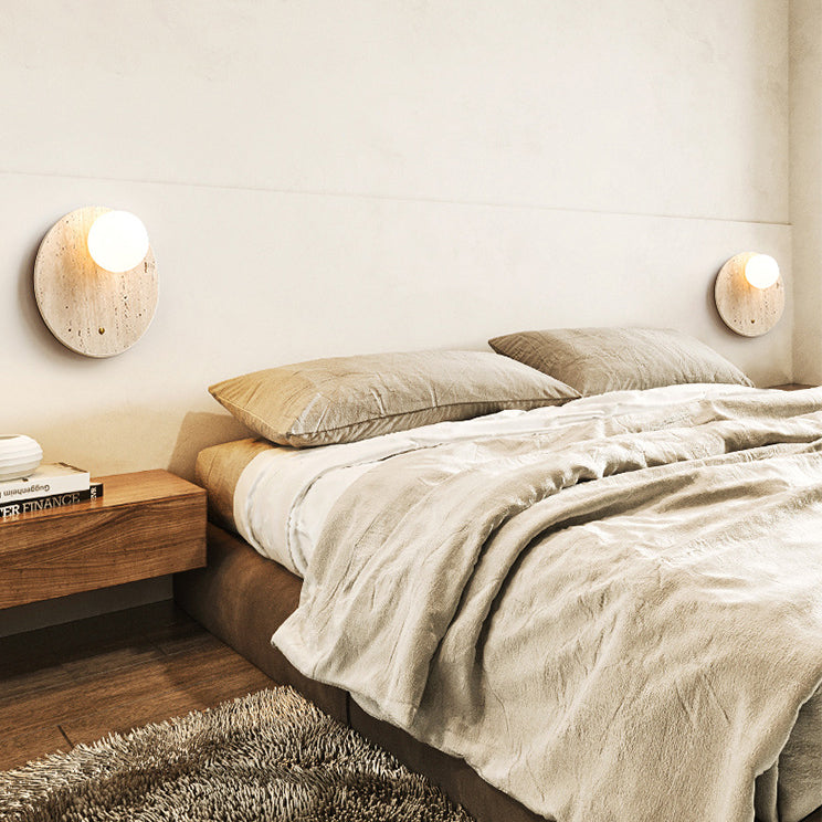 Traditionelle japanische runde ovale gelbe Travertin-Wandleuchte mit 1 Licht für das Schlafzimmer 