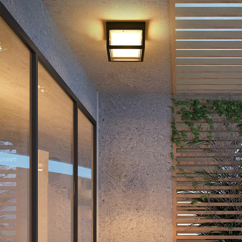 Modern Minimalist Die-Cast Aluminum Square Round Outdoor LED Flush Mount Ceiling Light